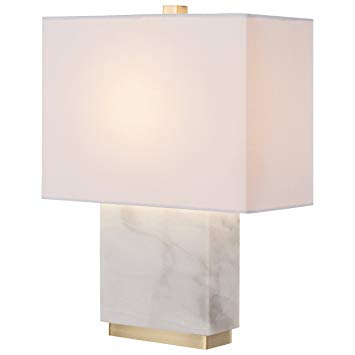 Rivet Mid-Century Marble and Brass Table Lamp, with Bulb, 17" x 6.5" x 13.5"