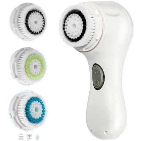 PleasingCare Sonic Facial Cleansing Brush, 2 Speeds, 3 Heads Included Rechargeable Face Cleaning Brush, Removing Makeup and Skin Care Must Have Pro Cleansing System (White)