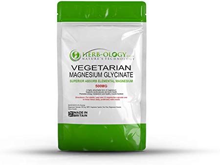 Magnesium Glycinate Capsules 500mg | 60 Pack, Vegan Friendly Supplement | Highly Bioavailable Magnesium Supplements for Tiredness, Leg Cramps, Cognitive & Muscle Health (120)