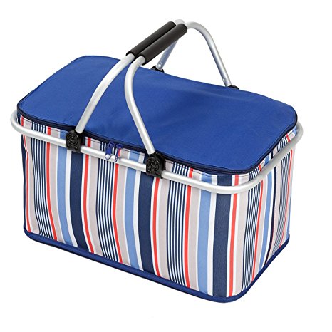 WISHPOOL Oxford Cloth Insulated Lunch Bag Reusable Collapsible Cooler Tote Box for Picnic Hiking
