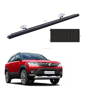 Car Front/Rear Glass Windshield Folding Roller Sunshade Self Retractable Design, Locks Sun Heat and UV Rays Protection Black Film Suitable for Maruti Suzuki Brezza 2022