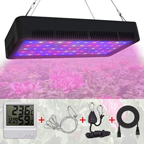 LED Grow Light, Honesorn 600W Full Spectrum Growing Lamp with UV&IR, Indoor Garden Plant Light with Thermometer Humidity Monitor and Adjustable Rope, Grow Lights for Indoor Plants, Greenhouse, Vegetab