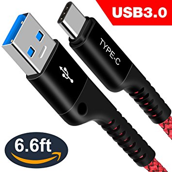 USB Type C Cable, Snowkids USB C Cable 6Ft Nylon Braided USB C to USB 3.0 Fast Charger Cord for Samsung Galaxy S8 Plus,LG G6 G5 V20,OnePlus 3T,Nexus 6P,Google Pixel XL,Nintendo Switch,Galaxy S8 (Red)