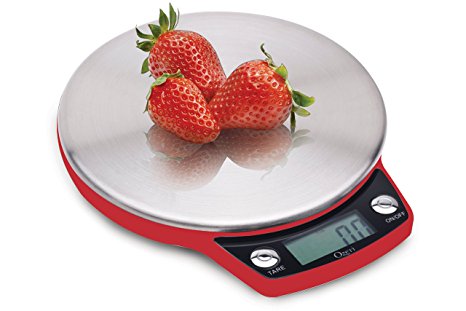 Ozeri ZK011-R Precision Pro Stainless-Steel Digital Kitchen Scale with Oversized Weighing Platform, Compact, Stainless on Red