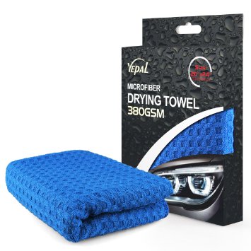 Yepal 380gsm Superior Microfiber Drying Towel Microfiber Cleaning Towel Blue Color  Unique New Waffle Design Size At 20x 24 Superior Cleaning and Drying Towel for Auto Cleaning Auto Drying Pet Drying Hair Drying Spilling Drying and Household Cleaning