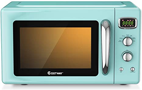 COSTWAY Retro Countertop Microwave Oven, 0.9Cu.ft, 900W Microwave Oven, with 5 Micro Power, Defrost & Auto Cooking Function, LED Display, Glass Turntable and Viewing Window, Child Lock, ETL Certification (Green)