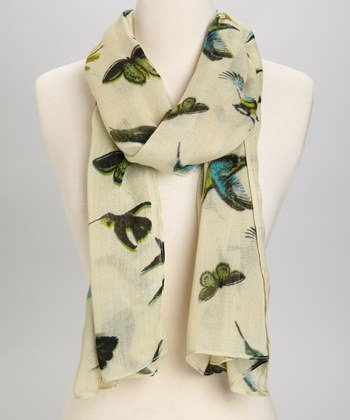 Amtal Women Birds Butterfly Printed Cream Soft Casual Lightweight Oblong Scarf