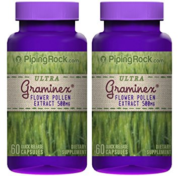 Piping Rock Ultra Graminex Flower Pollen Extract 500 mg 2 Bottles x 60 Quick Release Capsules Dietary Supplement