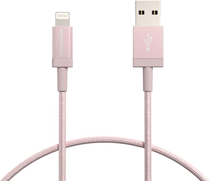 AmazonBasics Nylon Braided Lightning to USB Cable - MFi Certified iPhone Charger, Rose Gold, 1-Foot