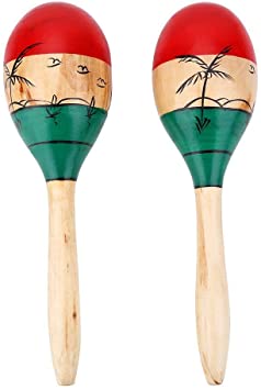 1 Pair of Maracas, Wood Hand-painted Beach Coconut Tree Pattern Maracas Egg Shell Shaped Shakers Sand Hammer Rattles Percussion Musical Accessory for Children, Parties and Games