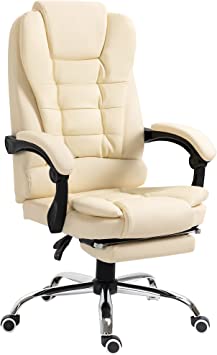 Vinsetto Fauteuil de Bureau Fauteuil Manager Grand Confort Dossier inclinable roulettes P.U 65 x 69 x 127 cm crème