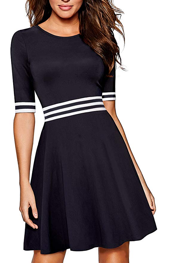 HOMEYEE Women's Crew Neck Half Sleeve Casual Flare Dress A059