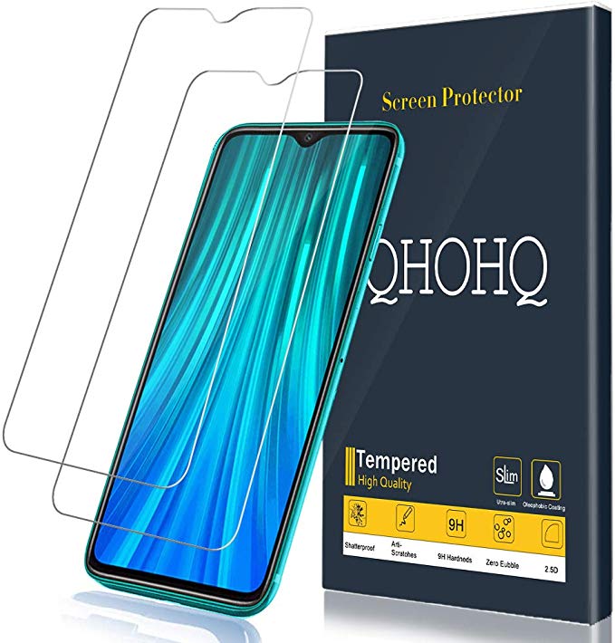 [2-Pack] QHOHQ Screen Protector for Xiaomi Redmi Note 8 Pro,[9H Hardness] HD Transparent Scratch-Resistant [Bubble Free] Tempered Glass
