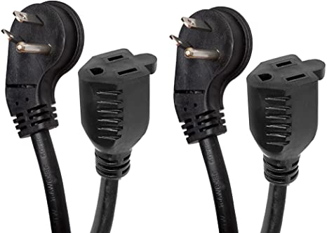 2 Pack of 10 Ft Extension Cords with 45° Angled Flat Plug - 16/3 SJT Low Profile Durable Black Indoor Cable