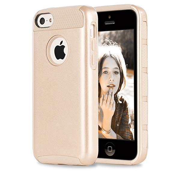 Ailun Phone Case for iPhone 5C,Soft TPU Bumper&Hard Shell Solid PC Back,Shock-Absorption&Anti-Scratch Hybrid Dual-Layer Slim Cover,Siania Retail Package[Gold]