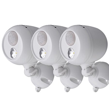 Mr. Beams MB333 140 Lumens Battery Operated Wireless Weatherproof LED Spotlight with Motion Sensor and Photocell, 3-Pack, White