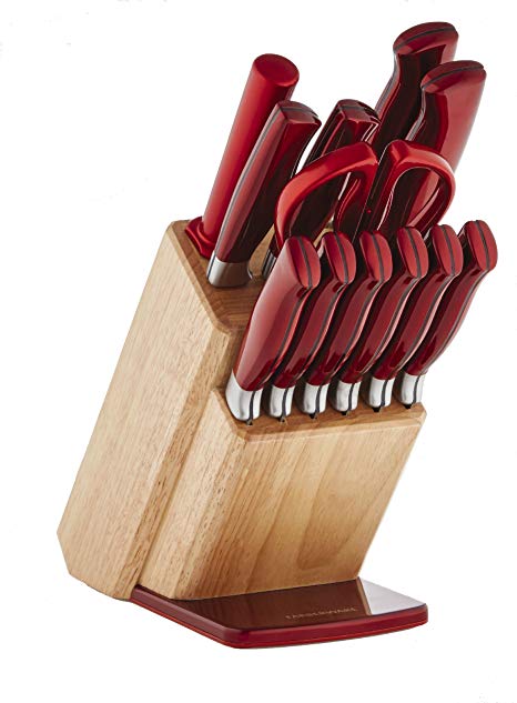 Farberware 5191610 13-Piece Stamped Stainless Steel Knife Block Set, Red