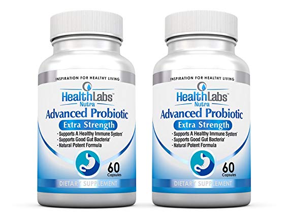 Advanced Probiotics 60-Day Supply Extra Strength Supplement with Prebiotics for a Healthy Immune System, Restores Good Bacteria, Relieves Leaky Gut, Nausea, Indigestion, Irritable Bowel Syndrome (Pack of 2)