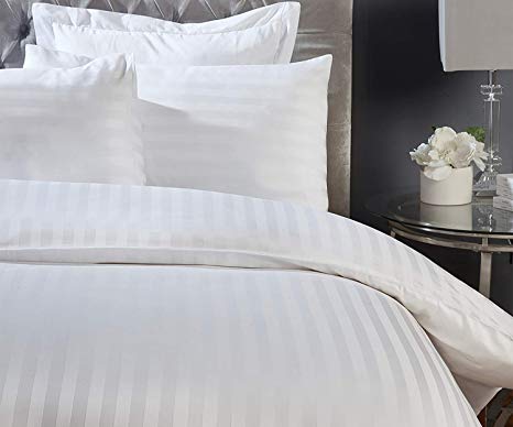 Fitted sheet 300 Thread Count White Satin Stripe 100% Egyptian cotton Hotel Quality (King)