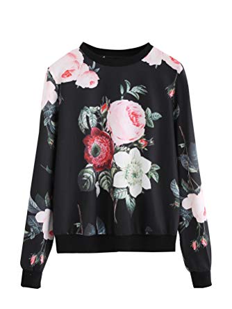 Romwe Women's Casual Floral Print Long Sleeve Pullover Tops