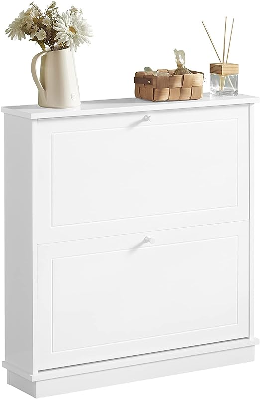 SoBuy FSR99-W Shoe Storage Cabinet with 2 Doors and Entrance Cabinet for Shoes – White, 76 x 18 x 78 cm