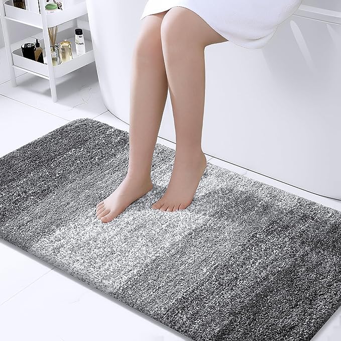 OLANLY Luxury Bathroom Rug Mat 44x24, Extra Soft and Absorbent Microfiber Bath Rugs, Non-Slip Plush Shaggy Bath Carpet Runner, Machine Wash Dry, Bath Mats for Bathroom Floor, Tub and Shower, Grey