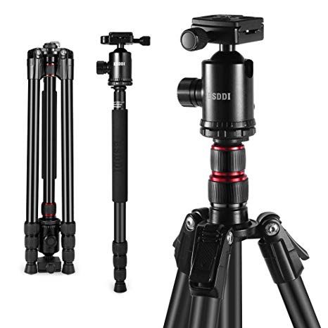 Camera Tripod - ESDDI 79 inches Aluminium Tripod with 360° Panorama Ball Head and Monopod for Canon, Nikon, Sony, DSLR, Ideal for Travel and Work, 17.6 Lbs Load