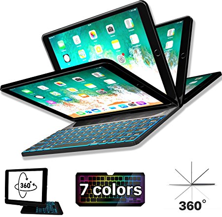 Keyboard Case for New 2017 iPad, iPad Pro 9.7, iPad Air 2 and Air 1 – Wireless Bluetooth 7 Color Backlit Keyboard – 360 Degree Rotatable Cover