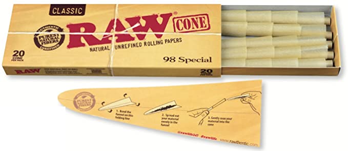 RAW Classic Natural Unrefined Pre Rolled Cones - 20 Cones Per Pack - 98 Special Size (1 Pack)