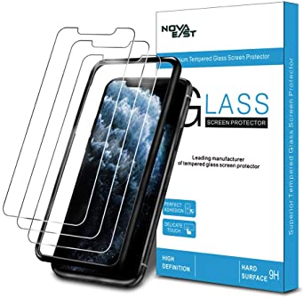 Novaeast Tempered Glass Screen Protector for iPhone 11 Pro,iPhone X and iPhone Xs Screen Protector 5.8- Inch with Easy Install Frame, 3-Pack