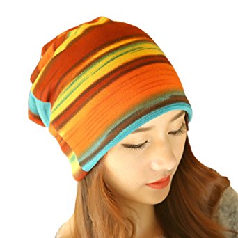 eYourlife2012 Women's Winter Fleece Rainbow Stripes Convertible Beanie Hat Cap Hood headgear