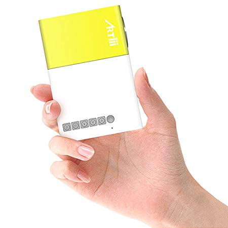 Pico Projector, Artlii Movie iPhone Mini Pocket Laptop Smartphone Projector for Home Cinema Video Party - Yellow&White