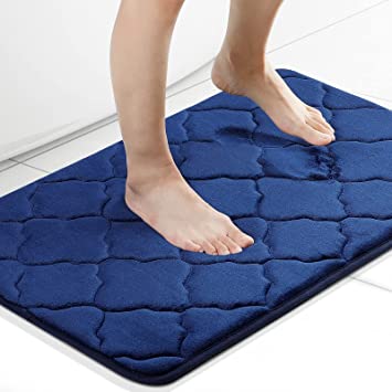 Olanly Memory Foam Bath Mat Rug, Ultra Soft Non Slip and Absorbent Bathroom Rug, Machine Wash Dry, Comfortable, Thick Bath Rug Carpet for Bathroom Floor, Tub and Shower, 17x24, Navy