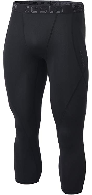 TSLA Men's Compression 3/4 Capri Pants Baselayer Cool Dry Sports Running Yoga Tights