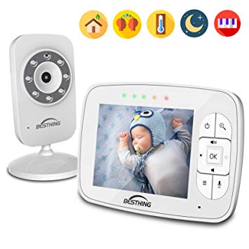 Digital Baby Monitor with 3.5 Inch Color Screen, Night Vision, Soothing Lullabies, Two Way Audio and Temperature Display