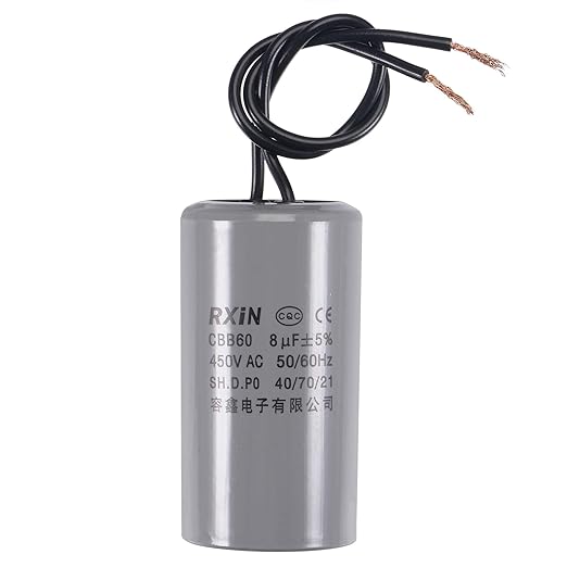 uxcell CBB60 Run Capacitor 8uF 450V AC 2 Wires 50/60Hz Cylinder 66x35mm for Air Compressor Water Pump Motor