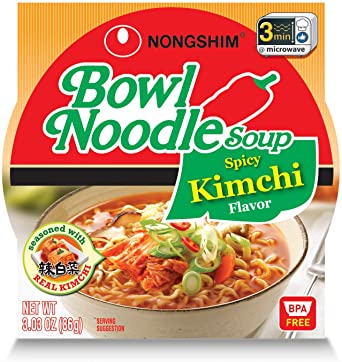 Nongshim Spicy Kimchi Noodle Soup Bowl, 3.03 Ounce (Pack of 12)