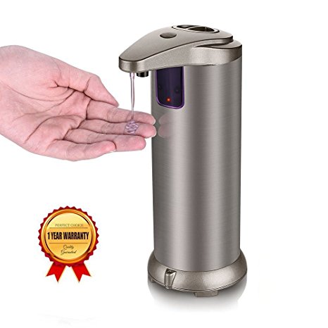 VICPHIC 3 Mode Automatic Touchless Sensor Soap Dispenser for Kitchen & Bathroom Countertops Stainless Steel Brushed Nickel 280ml (9.5oz)