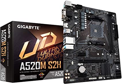 Gigabyte A520M S2H (AMD Ryzen AM4/MicroATX/4 3 Phases Digital PWM/Gigabyte Gaming GbE LAN/NVMe PCIe 3.0 x4 M.2/3 Display Interfaces/Q-Flash Plus/RGB Fusion 2.0/Motherboard)