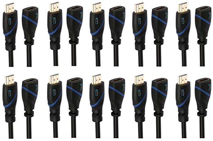 3 FT (0.9 M) High Speed HDMI Cable Male to Female with Ethernet Black (3 Feet/0.9 Meters) Supports 4K 30Hz, 3D, 1080p and Audio Return CNE509112 (10 Pack)