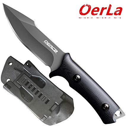 Oerla TAC OLF-1009 Fixed Blade Outdoor Duty Knife 420HC Stainless Steel Field Knife Camping Knife with G10 Handle Waist Clip EDC Kydex Sheath (Black)