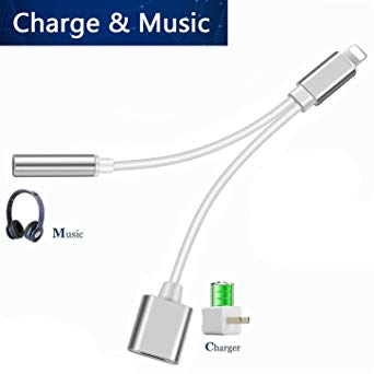Headphone Jack Charger Adapter for iPhone Earphone AUX Audio 3.5mm Headphone Adapter Convertor Compatible Splitter Music with iPhone 7/7p/8/8p/X Dongle Accessory Connector Compatible iOS 11/12 More