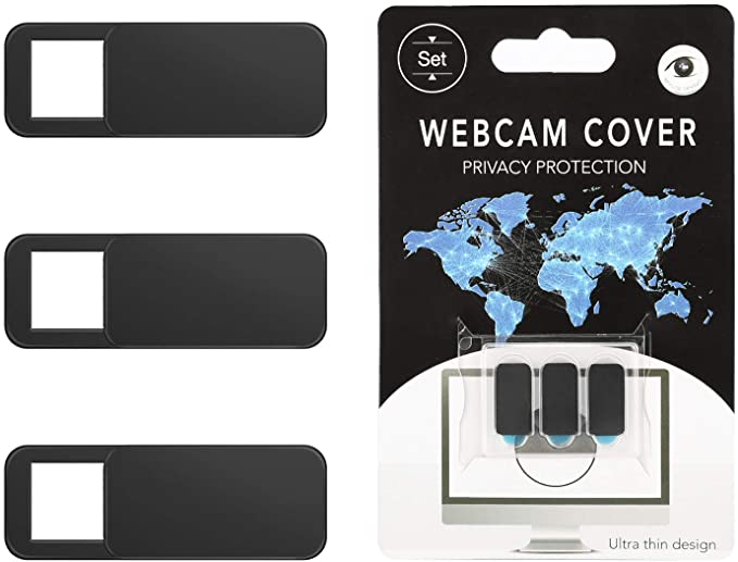 MoKo Webcam Cover, 3 Pack Ultra Slim Sliding Web Camera Cover with Strong Adhesive, Protect Your Security & Privacy, Fits Laptop, Desktop, PC, iMac, Macboook, iPad, Smartphone and More - Black