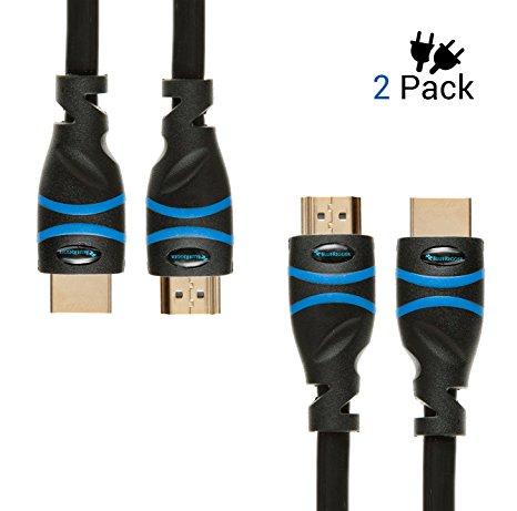 BlueRigger High Speed HDMI Cable with Ethernet 6.6 Feet (2-Pack) - Supports 3D and Audio Return [Latest Version]