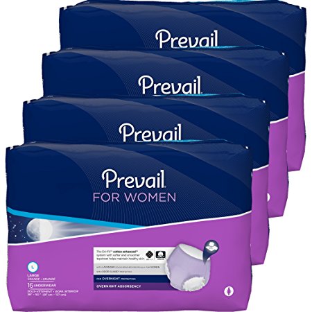 Prevail Overnight Absorbency Incontinence Underwear for Women, Large, 16 Count (Pack of 4)