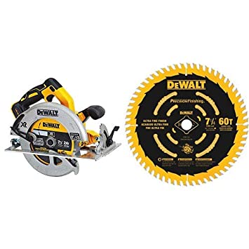 DEWALT DCS570B  7-1/4" (184mm) 20V Cordless Circular Saw with Brake (Tool Only) with DEWALT DW3196 7-1/4-Inch 60T Precision Finishing Saw Blade