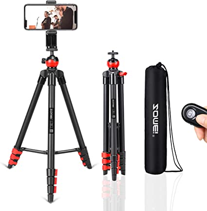 Phone Tripod，54 inch Travel Cell Phone Tripod with Bluetooth Remote Cellphone Holder Ball Head for Camera GoPro/Mobile Cell Phone iPhone 11/Xs/Xr/Xs Max/X/8/Galaxy Note 9
