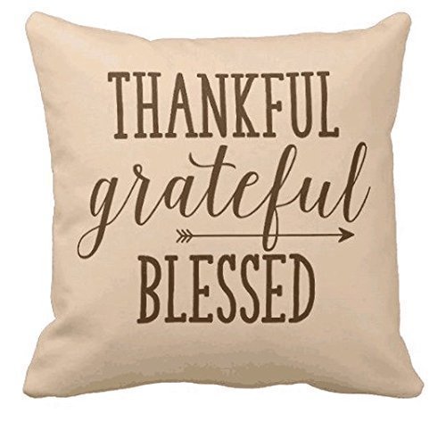 HLPPC Thankful Grateful Blessed, Happy Thanksgiving Fashion Throw Pillow Case Shell Decorative Cushion Cover 18 x 18 Inches