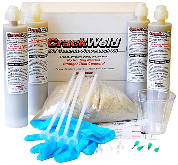 CrackWeld DIY Concrete Floor Repair Kit (4-Pack) - Repair Concrete Cracks in Basements, Driveways, Garages, Patios, Pool Decks