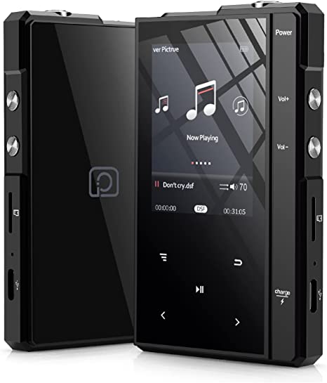 Phinistec 16GB HiFi MP3 Player with Bluetooth, Lossless DSD High Resolution Portable Digital Audio Music Player with Metal Body and Glass Back, Support up to 512GB